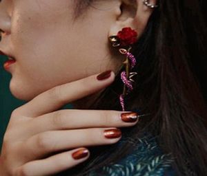 Neue Marke Red Rose Flower Bolde Ohrringe für Frauen Vintage Schmuck Kristall Schlange Ohrring Show Bijoux weibliche Party BRINCOS8452346