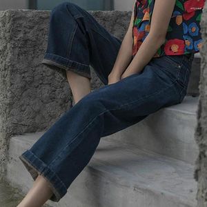 Kvinnors jeans kvinnor 2024 Summer Thin Section var en koreansk version av hög midja vilda lösa nio-punkts bredbensbyxor