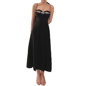 DONNE SEXY RINSTONE Abiti per feste patchati Abiti spaghetti cinghia imbottita in vita ad alta vita sottile a-line maxi long desinger vestidos xssmlxl