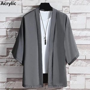 Ethnic Clothing Men's Lightweight Kimono Jacket Women Seven Sleeve Open Front Cardigan Coat Japanese Style Bathrobe