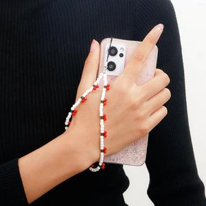 Keychains White Rice Beads Binted Telefone Mobile Felanyard estilo pastoral Red Cherry Bolsa fofa de decoração de decoração