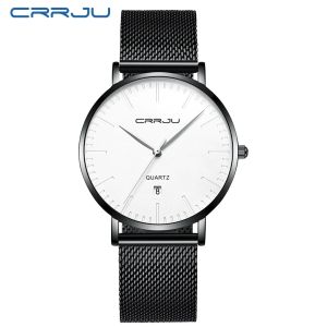 Watches Crrju Fashion Mens Watches Top Brand Blue Waterproof Watches Ultra Thin Date Simple Casual Quartz Watch Men Sport Clock