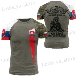 Herren-T-Shirts Neue Sommer-Veteranen 3D-Print-T-Shirt für Männer Slowakische Armee Soldat Flagge TS Übergroße männliche Kleidung Pullover O-Neck Plus Size Top T240419