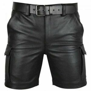 Men's Shorts New Solid Color PU Leather Pants Casual Mens Short Leather Pants Summer Fashion Trend Club Punk Style Shorts for Men 240419 240419