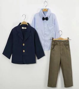 子供039S服ボーイ紳士ハンサム3ピースセットセットブルーシャツブルーコートズボンベビーキッズ衣類2902061