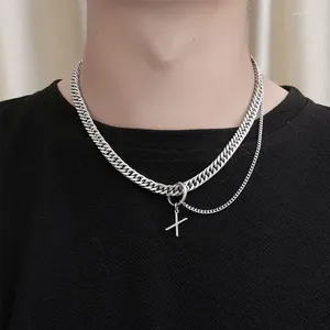 Kedjor charms bokstav kors hänge kubansk kedjehalsband för män kvinnor rostfritt stål hip hop punk smycken kpop krage choker gåva