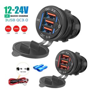 60W USB Car Charger Socket 3 Porte USB QC 3.0 Ricarica rapida con touch Switch Socket per barca per moto per auto da 12-24 V camper marino marittimo