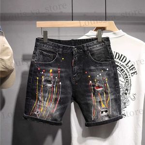 Shorts masculinos calças de jeans Short para homens Multi Color Graphic Man Denim Shorts Original Fino e angustiado XL Retro Strtwear Jorts Novo em Rude T240419