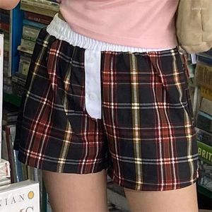 Women's Shorts Y2K Plaid Summer Women Elastic Waist Short Pants Female Vinatge Pajamas Bottoms Kawaii Korean Fashion