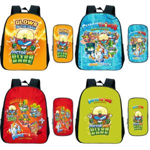 Rucksäcke Kinder Cartoon Anime Mini Rucksack 2pcs Set mit Bleistiftkoffer Kinder Superhings Power Machines Kindergarten Rucksack Super Zings