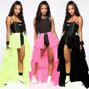 Casual Dresses Solid Mesh Patchwork Puffy Skirt Women Pure Color Bubble