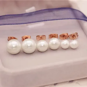 Stud Earrings YUN RUO Rose Gold Color Simplify Classic Pearl Earring Woman Gift Titanium Steel Fashion Jewelry Never Fade Drop