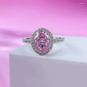 Anelli a grappolo Springlady 925 Sterling Silver Oval Cut 9 7mm Lab Pink Sapphire High Carbon Diamond Gemstone Engage Gioielli Ring per donne