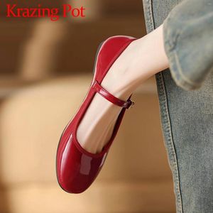 Casual Shoes Krazing Pot Sheep Leather Round Toe Women Spring Modern Buckle Straps Summer Fashion Shallow Street Wear Light Cozy Ballet