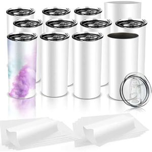 Steel 16Oz Blanks Tumblers Stainless Straight With Sublimation Shrink Wrap Great DIY Gift Lids Metal Straws C0615g02