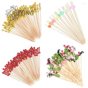 Forks 50/100Pcs Disposable Bamboo Skewers Cocktail Picks Buffet Fruit Cupcake Fork Sticks Party Table Decoration Supplies