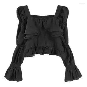 Женские блузки маленькая дизайнерская рубашка с длинным рукавом рыхлая рюша шорт -топ винтажная одежда женская рубашка