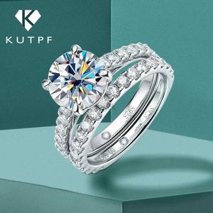 Wedding Rings 3Carat Full Moissanite Row Rings Set GRA Certified Four Claw D Color Diamond Bridal Ring Engagement Wedding Band For Women KUTPF 240419