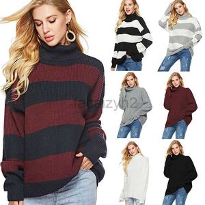 Women's Sweaters Autumn and Winter New Casual Stripe High Neck Knitted Pullover Sweater Women's Loose Knitted Bottom Plus Size T Shirt tops