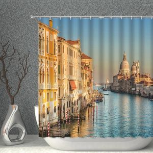 Duschvorhänge Landschaft Vorhang Set Italien Venedig Wasser City Indien Landschaft Badewaterdes Stoff Badezimmer Bildschirm Badewanne Dekor Dekor