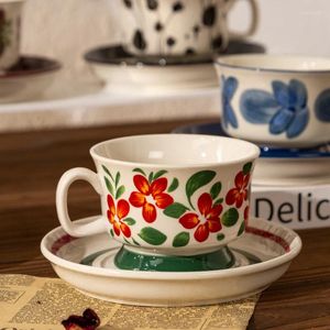 Mugs 200ml Vintage Ceramic Coffee Cups Used Hand-painted And Saucers Set Restaurant Afternoon Tea Tableware Kitchen Home