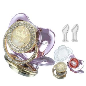 Pacifiers# Miyocar Bling Handle Personalized Metallic PInk Pacifier Bring 3 Replacement Teat Include All Size for Bo for Boy Girl GiftL2403