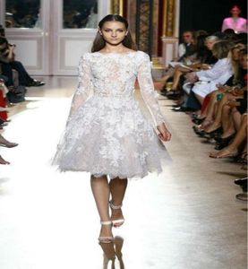 Zuhair Murad White Lace Long Maniche Abito da ballo APPLICAS APPLICATI