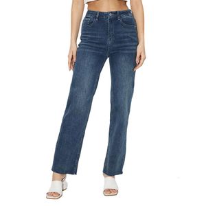 2024 Spring/Summer New Jeans Womens macio e confortável Design de tecido de alta cintura de perna reta de perna reta