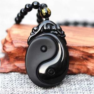 Anhänger Halsketten natürliche schwarze Obsidian geschnitzte Yin und Yang Bagua Halskette Anhänger Fische Anhänger Halskette Schmuck 240419