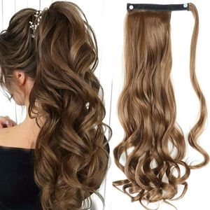 Peda de peruca curly humana Velcro Curly Hair Ponytail Fibra sintética Extensões naturais de cabelos longos