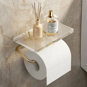 Luxus Gold Toilettenpapierhalter mit Regal ohne Stanze Acryl -Rollpapierhalter Tissue Hanger Badezimmerzubehör Badezimmer 240419