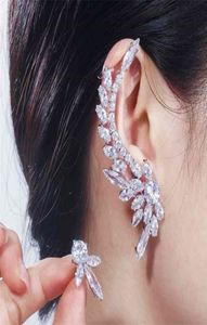 QooLady Asymmetric Sparkly White Luxury Long Cubic Zirconia Crystal Climber Ear Cuff Earrings Brides Star Jewelry E068 2106189164906