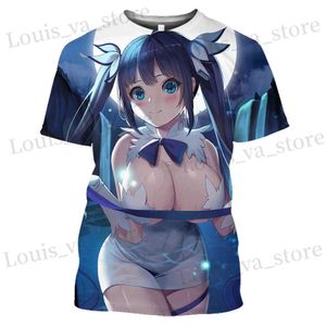 メンズTシャツ新しいダンマチヘスティアアニメセクシーガール3DプリントストリットウェアTシャツ男性と女性カジュアルファッション特大の子供トップス衣料品T240419