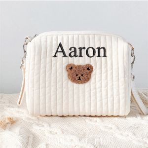 Backpacks Personalized Name Small Diaper Bag Quilted Cotton Organizer Bags Mini Kawaii Cosmetic Bag Cute Makeup Bag with Stroller Hooks