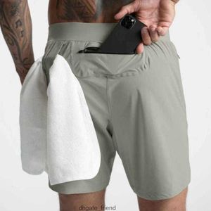 Men Yoga ostenta shorts curtos rápidos com um telefone celular de bolso traseiro Casual Running Lululy Lemenly Mid Sports Gym Jogger Pant L6