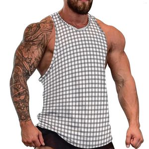 Herren -Tanktoper Plaid prüfen Drucktoper Black Lines Sportswear Beach Training Design Ärmel und Größen 4xl 5xl