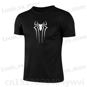 T-shirts masculinos Men Spider Men Short Running Tirm Sports Sports Top Quick Dry Black Black Sportswear Bodybuilding Roupas T240419