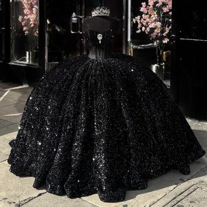 Muhteşem siyah prenses quinceanera elbiseler balo elbisesi ışıltılı tatlım parıltı payetler vestido de quinceanera balo balo elbisesi tatlı 15 maskeli balo elbise