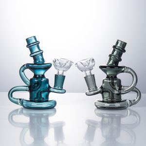 Headshop214 GB008 Cerca de 5,31 polegadas de altura Reciclador de água de vidro Reciclador Fluxo de ar do fluxo de ar Dab Pipe Bubbler com 14 mm de cúpula masculina tigela