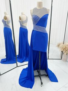 Party Dresses Blue Intellektuell elegant smal ärmlös Long Tail Evening Dress kjol M1184