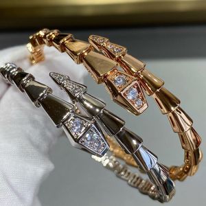 18K Gold Classic Brand Luxury Snake Designer Bracelet Brangle для женщин Симпатичный розовый золото бриллиант сияющий хрустальный браслеты Cz Crazlet
