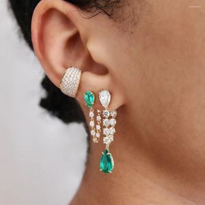 Dangle Earrings Gold Silver Color Tear Drop Tennis Chain CZ 5A Clear Station Link Tassel Earring Fashion Women Jewelry