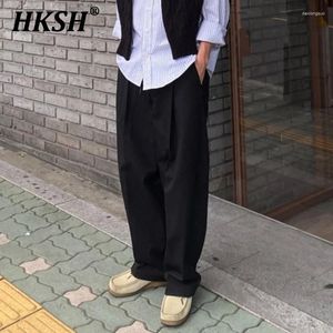 Mäns byxor HKSH Korean Tide High Sense Twill Cotton Elastic midja veckad trend Heavy Industry Wide Leg Casual Suit Chic HK0396