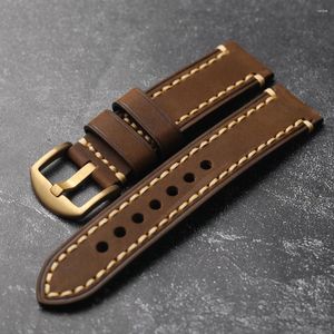 Watch Bands Brushed Crazy Horse Leather Strap 20mm 21mm 22mm 23mm 24mm 26mm Brown Black Brass Buckle Genuine Bracelet