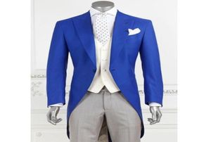 Tre pezzi Royal Blue Long Men Tail Coat per la festa della festa del matrimonio Studio a bassatro a punta su misura su misura da sposo su misura da sposo 7824870