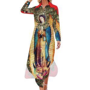 Grundlegende lässige Kleider Our Lady of Guadalupe Chiffon Kleid sexy v Hals mexikanische Jungfrau Mary Beach Kleider Frauen Street Tragen Sie Casual Kleid Geburtstagsgeschenk 240419