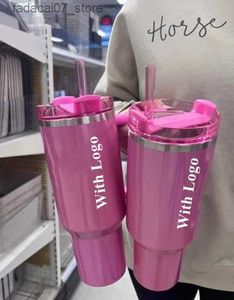 Mugs THE QUENCHER H2.0 40OZ Mugs Cosmo Pink Parade Tumblers Insulated Car Cups Stainless Steel Coffee Termos Tumbler Valentines Day Gift Pink Sparkle 1 1Q240419