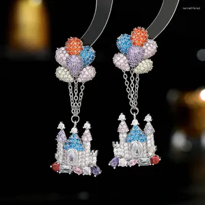 Orecchini a pennaglie 2024 Trendy Luxury Cute Balloon Castle Cubic Zirconia Drop per Women Party Bride Wedding Prom Gioielli regalo