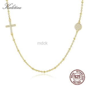 Pendanthalsband Kaletine Luxury 925 Sterling Silver Necklace Women Round Zircon Cross Christian Jewelry Evil Eye Gold Necklace Link Chain 240419