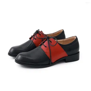 Lässige Schuhe Mona fliegende Frauen echtes Leder Oxfords Derby Komfort handgefertigte Flats schwarz-weiße Schnüre für Damen FLX20-7